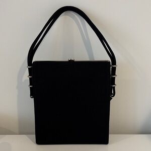 DOVER Vintage purse black cloth (possibly wool) silver toned metal loops & close